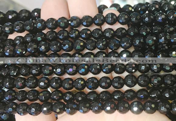 AGBS241 15 inches 6mm faceted round black agate beads wholesale