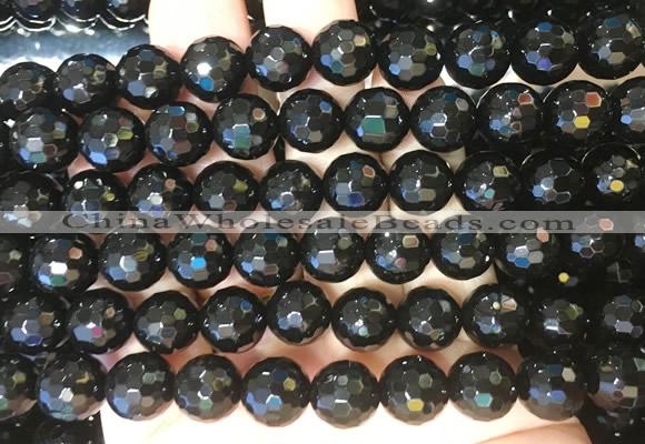 AGBS243 15 inches 10mm faceted round black agate beads wholesale