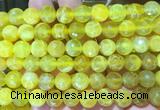 AGBS255 15 inches 10mm faceted round yellow dragon veins agate beads wholesale