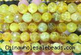AGBS256 15 inches 12mm faceted round yellow dragon veins agate beads wholesale