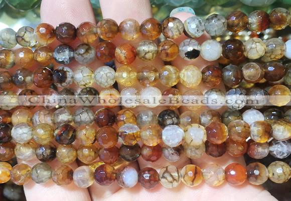 AGBS264 15 inches 6mm faceted round coffee dragon veins agate beads wholesale