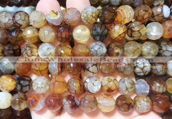 AGBS266 15 inches 10mm faceted round coffee dragon veins agate beads wholesale