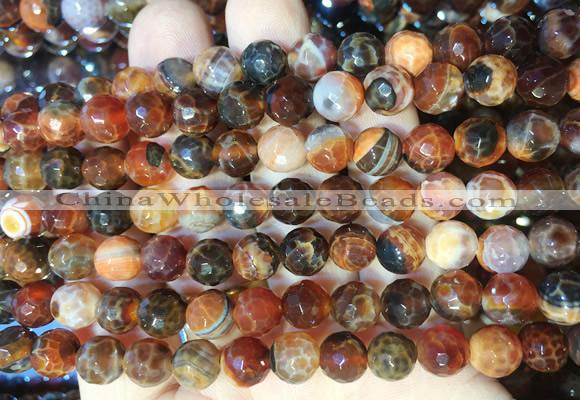 AGBS271 15 inches 8mm faceted round coffee dragon veins agate beads wholesale