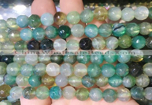 AGBS287 15 inches 8mm faceted round green dragon veins agate beads wholesale