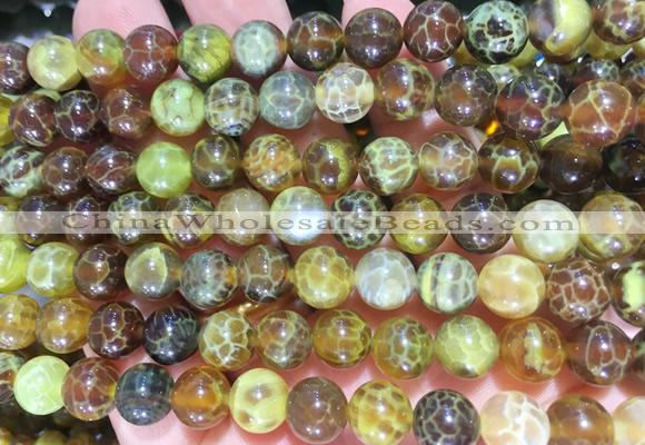 AGBS325 15 inches 8mm round yellow dragon veins agate beads wholesale