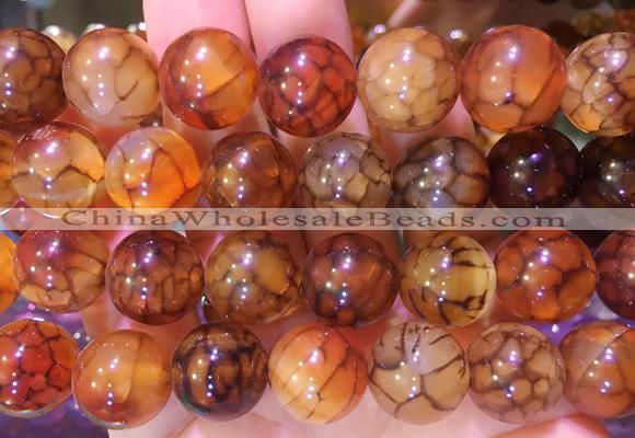 AGBS334 15 inches 14mm round coffee dragon veins agate beads wholesale