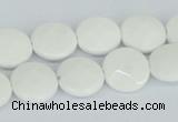 CAA01 15.5 inches 14mm faceted coin white agate gemstone beads