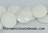 CAA02 15.5 inches 18mm faceted coin white agate gemstone beads