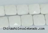 CAA04 15.5 inches 10*10mm faceted square white agate gemstone beads