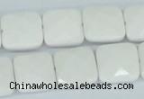 CAA05 15.5 inches 14*14mm faceted square white agate gemstone beads