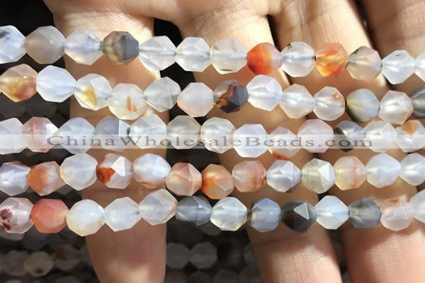 CAA1230 15.5 inches 6mm faceted nuggets matte dendritic agate beads