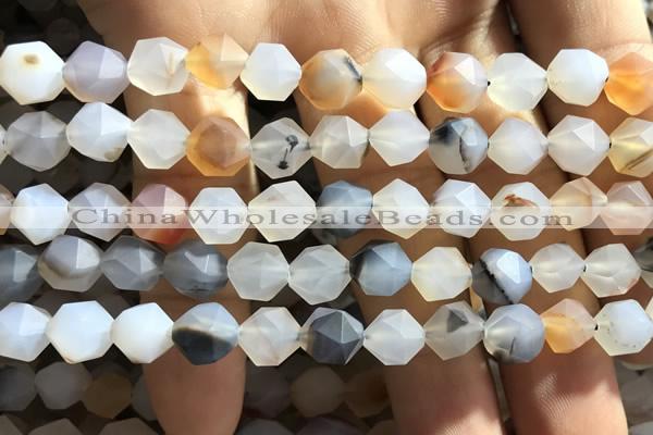 CAA1231 15.5 inches 8mm faceted nuggets matte dendritic agate beads