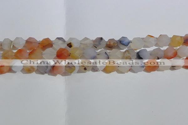 CAA1232 15.5 inches 10mm faceted nuggets matte dendritic agate beads