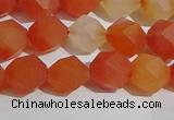 CAA1237 15.5 inches 8mm faceted nuggets matte red agate beads