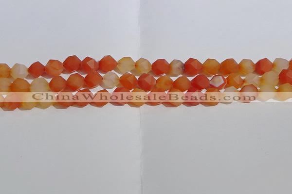 CAA1237 15.5 inches 8mm faceted nuggets matte red agate beads