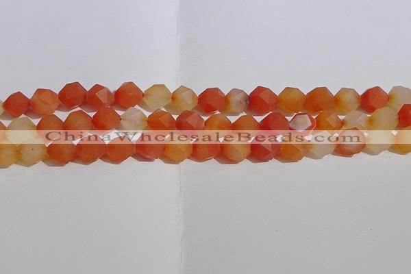 CAA1238 15.5 inches 10mm faceted nuggets matte red agate beads