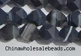 CAA1243 15.5 inches 8mm faceted nuggets matte black line agate beads