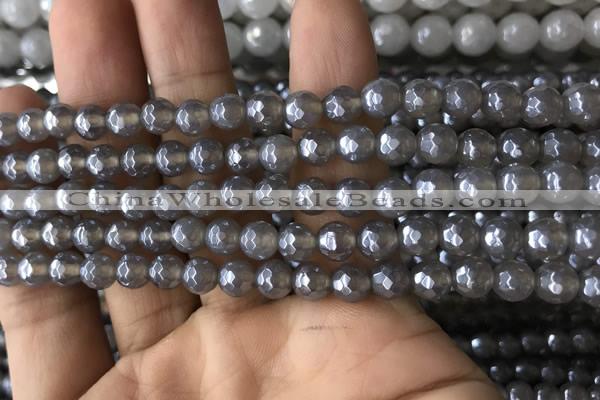 CAA1260 15.5 inches 6mm faceted round AB-color grey agate beads