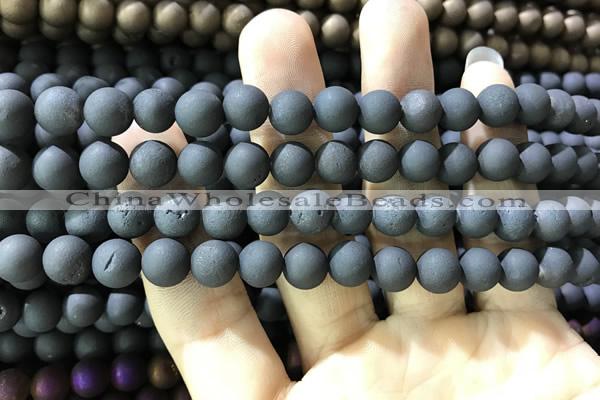 CAA1300 15.5 inches 8mm round matte plated druzy agate beads