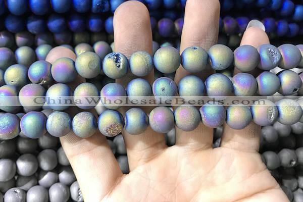 CAA1318 15.5 inches 10mm round matte plated druzy agate beads