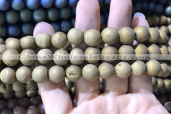 CAA1336 15.5 inches 12mm round matte plated druzy agate beads