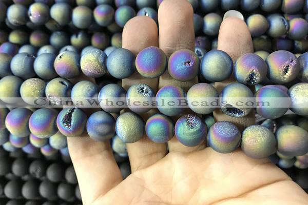 CAA1339 15.5 inches 12mm round matte plated druzy agate beads