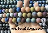 CAA1342 15.5 inches 12mm round matte plated druzy agate beads