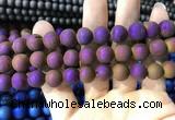 CAA1354 15.5 inches 14mm round matte plated druzy agate beads