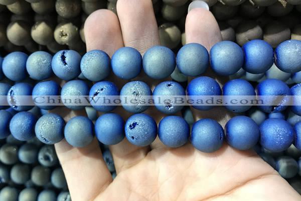 CAA1358 15.5 inches 14mm round matte plated druzy agate beads