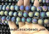 CAA1359 15.5 inches 14mm round matte plated druzy agate beads