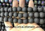 CAA1381 15.5 inches 16mm round matte plated druzy agate beads