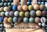 CAA1382 15.5 inches 16mm round matte plated druzy agate beads