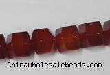 CAA146 15.5 inches 12*14mm faceted cube red agate gemstone beads