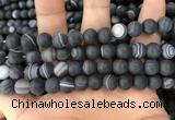CAA1488 15.5 inches 12mm round matte banded agate beads wholesale