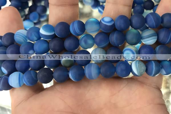 CAA1508 15.5 inches 12mm round matte banded agate beads wholesale