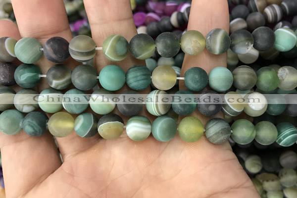 CAA1522 15.5 inches 10mm round matte banded agate beads wholesale