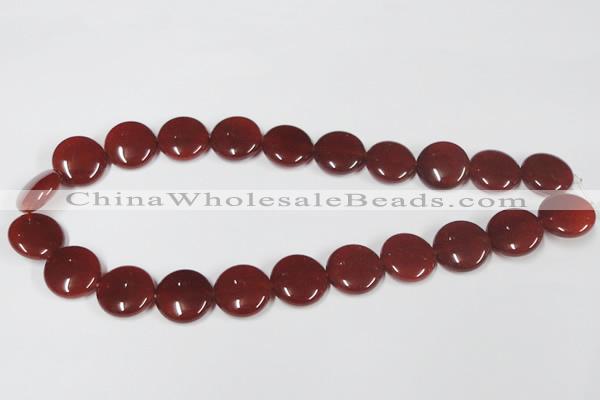 CAA158 15.5 inches 18mm flat round red agate gemstone beads