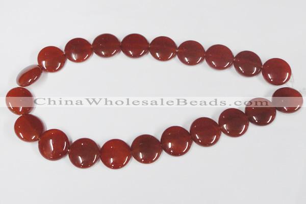 CAA159 15.5 inches 20mm flat round red agate gemstone beads