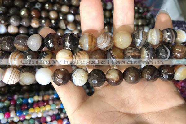 CAA1638 15.5 inches 12mm faceted round banded agate beads