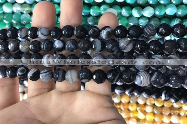 CAA1641 15.5 inches 8mm faceted round banded agate beads