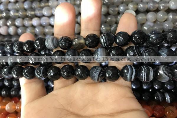 CAA1642 15.5 inches 10mm faceted round banded agate beads