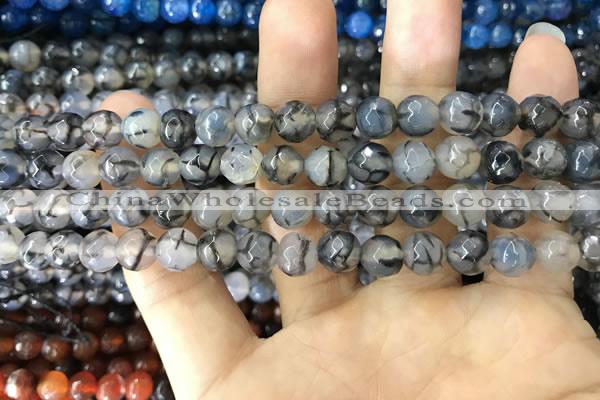 CAA1700 15 inches 8mm faceted round fire crackle agate beads