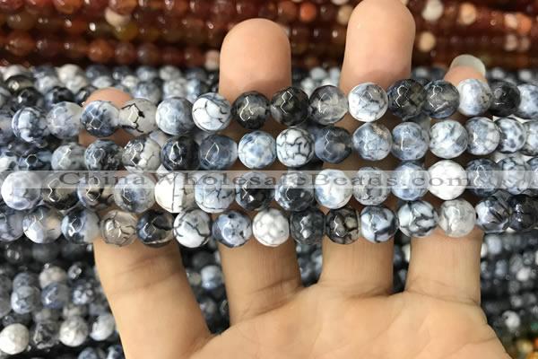 CAA1702 15 inches 8mm faceted round fire crackle agate beads