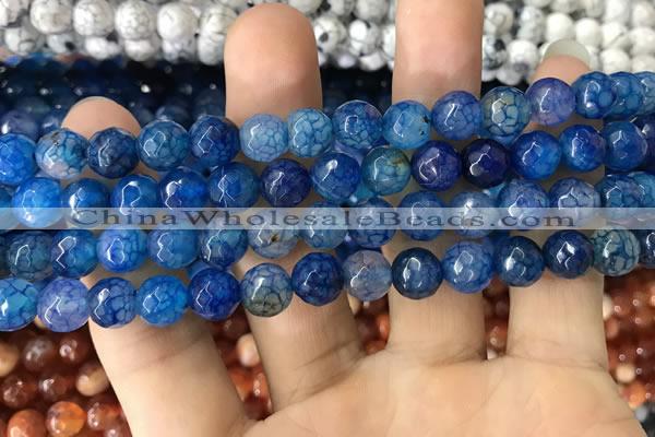CAA1715 15 inches 8mm faceted round fire crackle agate beads