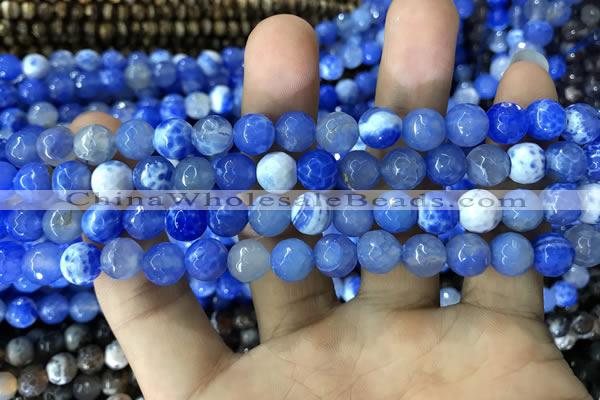 CAA1717 15 inches 8mm faceted round fire crackle agate beads