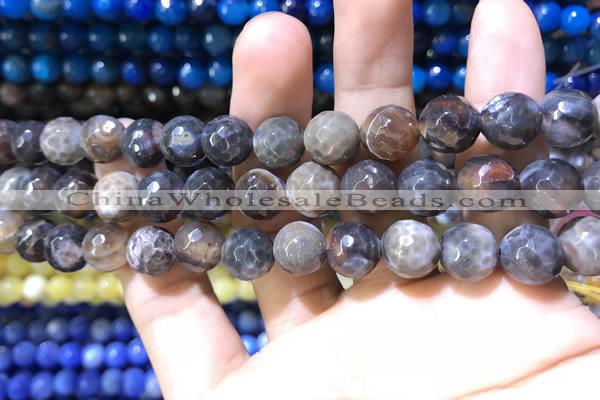 CAA1730 15 inches 10mm faceted round fire crackle agate beads