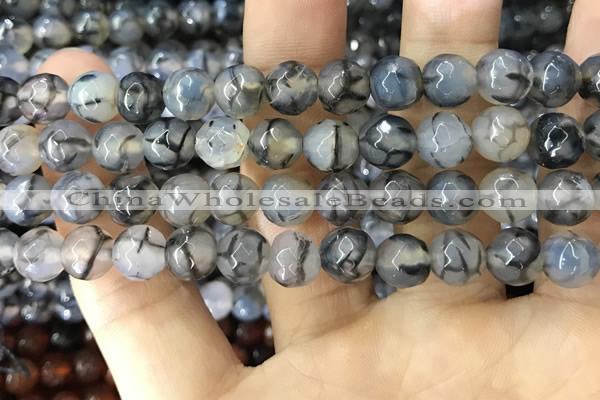 CAA1745 15 inches 12mm faceted round fire crackle agate beads