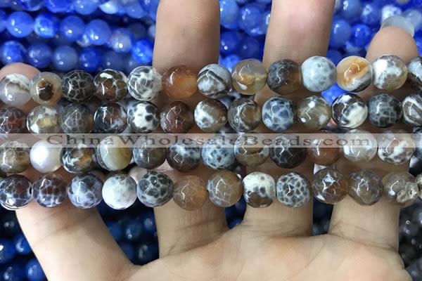 CAA1747 15 inches 12mm faceted round fire crackle agate beads
