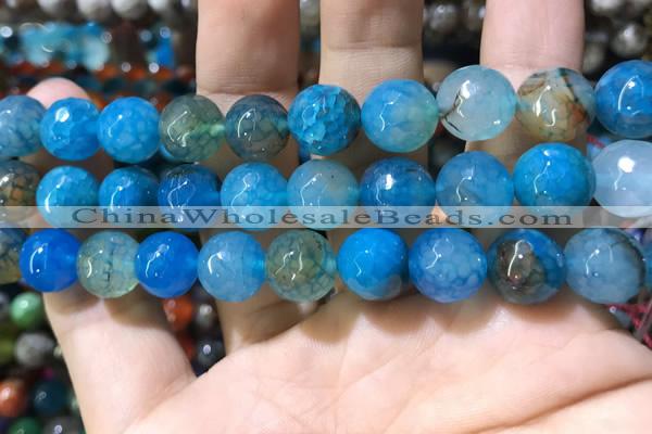 CAA1749 15 inches 12mm faceted round fire crackle agate beads