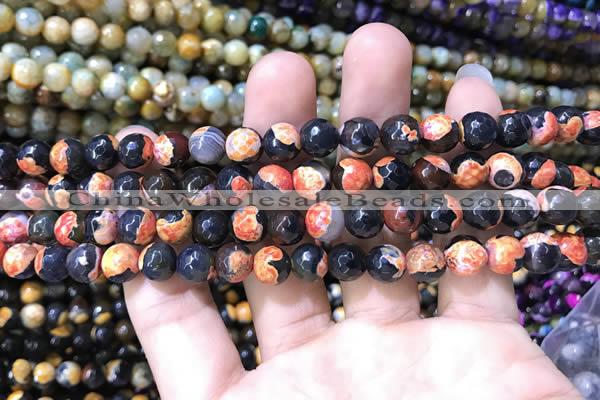 CAA1762 15 inches 8mm faceted round fire crackle agate beads